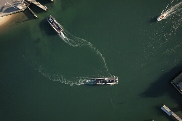 Aerial view of boats in a harbor