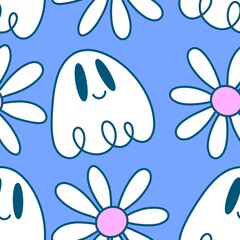 Halloween ghost seamless cute cartoon pattern for wrapping paper and fabrics and kids clothes print and packaging