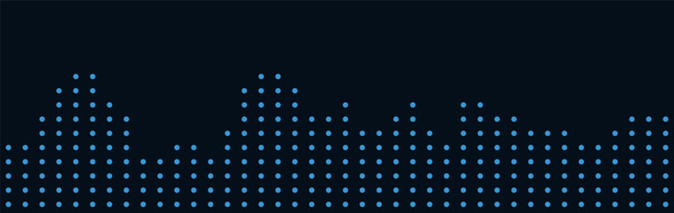 Digital soundwave tech background with blue dots on dark theme.