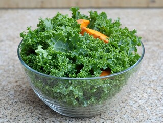 Fresh Kale and Sweet Potato Salad in Glass Bowl Healthy Vegan Food