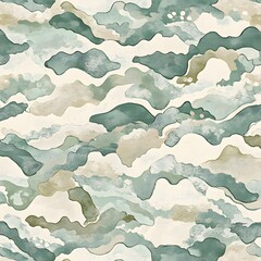 Abstract Green Beige Watercolor Clouds Seamless Pattern