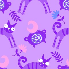 Halloween animals seamless cats pattern for wrapping paper and fabrics and linens and kids clothes print