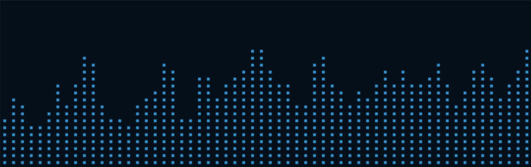Blue digital skyline on black vector tech background with dots and lines.