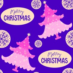 Christmas tree seamless winter pattern for wrapping paper and fabrics