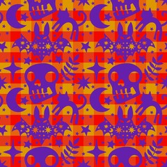 Fototapeta premium Halloween animals seamless cats pattern for wrapping paper and fabrics and linens and kids clothes print