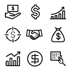 Money and finance icon set with vector symbols for web and business design