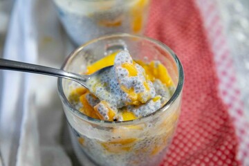 Chia Seed Pudding with Mango A Refreshing Treat. Kefir and milk