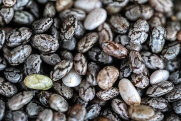 Close-up of chia seeds, a superfood.