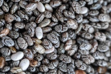 Close-up of chia seeds, a superfood.