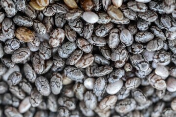 Close-up of chia seeds, a superfood.