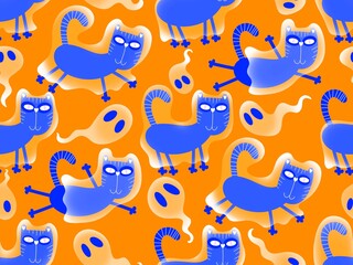 Halloween animals seamless cats ghost pattern for wrapping paper and fabrics and linens and kids clothes print