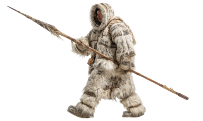 Arctic hunter in traditional attire