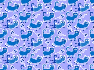 Halloween animals seamless cats ghost pattern for wrapping paper and fabrics and linens and kids clothes print