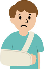 Cute Injured and Sick Character Set – Arm Cast, Leg Cast, Crutches, Headache Ice Pack, Sad Expression Illustration
