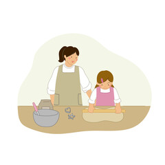 Parents and children making cookies