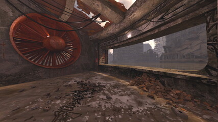 廃墟の荒れた室内　3DCGレンダリング