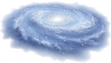 A captivating depiction of a swirling galaxy, rendered in soft shades of light blue, showcasing a mesmerizing cosmic design.