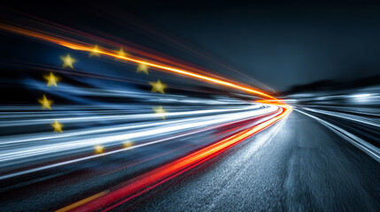 High speed highway at night with EU stars.