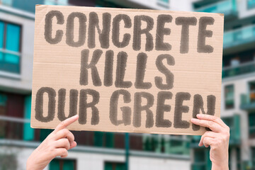 "Concrete kills our green" highlights the clash between expanding cities and disappearing nature.
CITY. NATURE. POLLUTION. DESTRUCTION. PARKS. WILDLIFE. FUTURE.