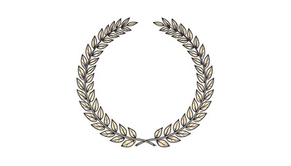 Obraz premium A decorative laurel wreath, outlined in dark tones against a pristine white background, displays a classic design.