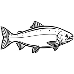 A Salmon fish vector illustration, side view, isolated on a white background, simple black and white sketch, icon, minimalism, no people, close-up, concept, nature, art	
