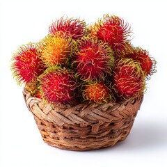 Fototapeta premium A Basket of fresh rambutan fruit with unique and exotic spiky peel