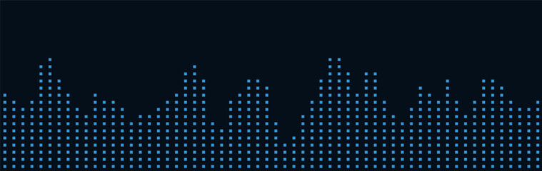 Futuristic vector tech background with blue digital skyline on dark theme.