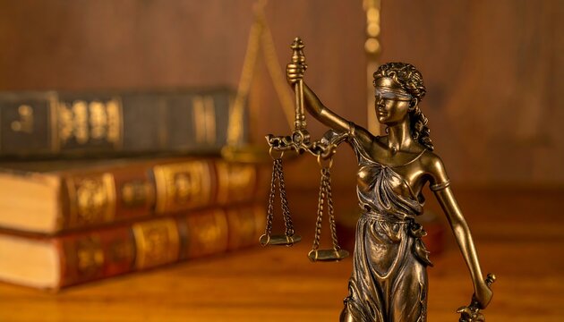 Lady Justice statue with books