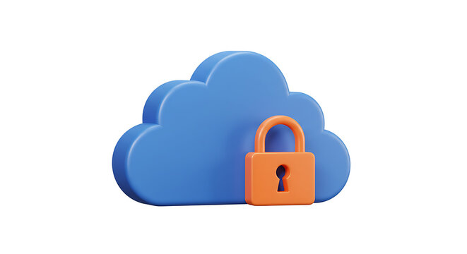 Cloud Security: An emblematic representation of cloud security, showcasing a symbolic padlock securing a stylized cloud, embodying the concept of data protection and digital safety. 