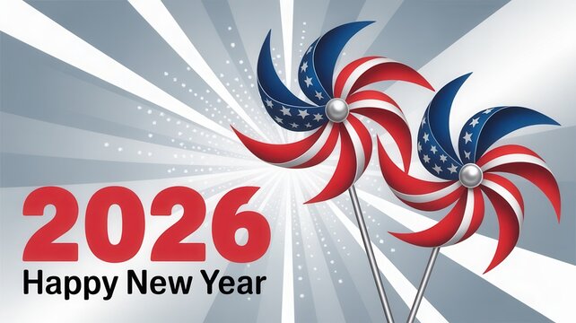Celebrate 2026 Happy New Year with patriotic pinwheels and festive spirit for a joyful new beginning - Powered by Adobe