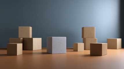 Minimal composition with cardboard boxes geometric shapes neutral background design concept