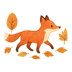 Fototapeta premium PNG Charming fox amidst autumn leaves.