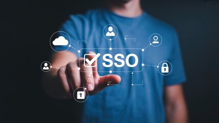 Secure your cloud! Man activating SSO single sign-on for seamless user experience and advanced data protection