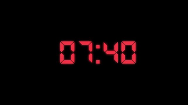 8 minute countdown animation from 480 seconds to 0 seconds. 8 minute countdown timer with alpha channel animation.  minute countdown on a transparent background