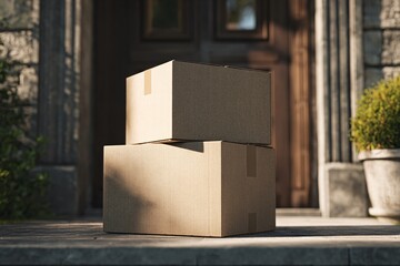 Delivery Box at Door. Business Online Shopping and Parcel Delivery