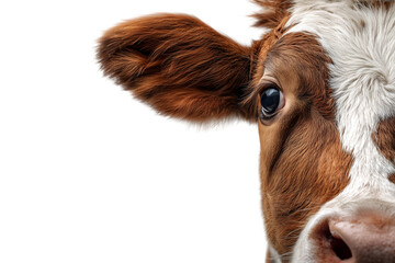 Close up of cow face isolated on white background