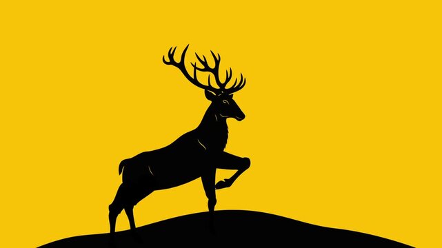 Simple animation footage of a deer silhouette jumping gracefully on a hill, perfect for nature, wildlife, outdoor themes, cinematic backgrounds, motion graphics, and creative video projects.