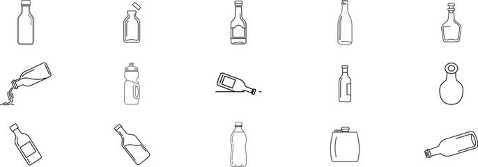 Obraz premium Outline Icons Collection of Bottles and Containers for Drinks, Liquids, and Packaging Design