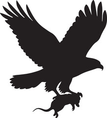 Fototapeta premium Black silhouette of an eagle carrying a mouse in its talons bird white