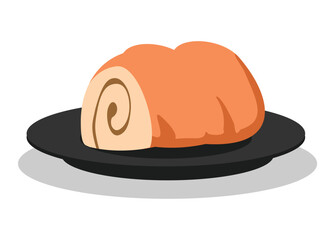 Rolled cake on a lid. Simple flat illustration.