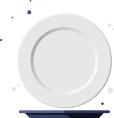 Simple illustration of a white plate on blue surface. Suitable for food blog graphics, recipe cards, menu designs, and kitchenrelated themes.