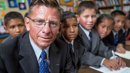Educator with diverse group of students engaged in classroom learning and collaboration