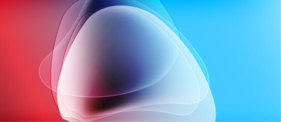 Abstract fluid shapes blend red, blue hues. Soft gradients create dynamic visual effect. Minimalist design, smooth transitions present.