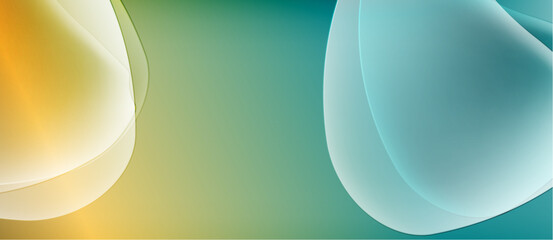 Abstract background features flowing shapes, warm gold blends into cool teal. Smooth gradients create dynamic visual effect. Minimalist design.
