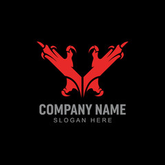 Fototapeta premium A stylized red claw logo design with a company name and slogan on a black background.