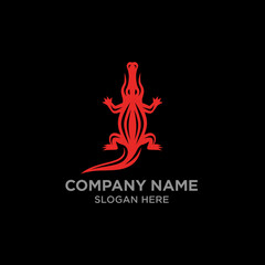 Red stylized crocodile logo on a black background, featuring a company name and slogan placeholder.
