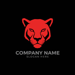 Red jaguar head logo design, company branding, black background.