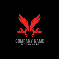 Red eagle wings and talons logo design on black background.