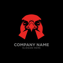 Fierce red eagle head logo with sharp eyes and beak, set against a stark black background, symbolizing power and intensity.