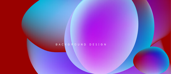Abstract fluid shapes overlap, creating vibrant color gradients. Red background emphasizes dynamic composition. Modern design element.